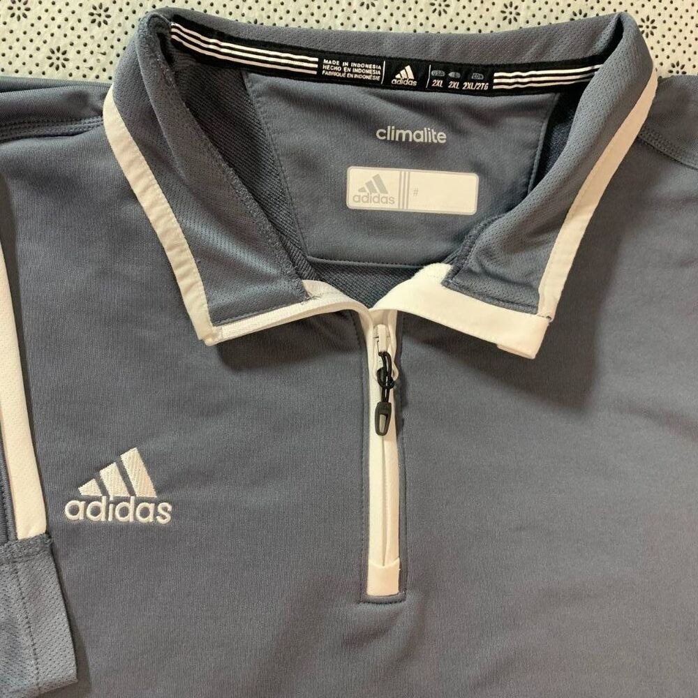 Adidas Climalite 2XL Short Sleeve 1/4 Zip Athletic Shirt Gray 100% Polyester